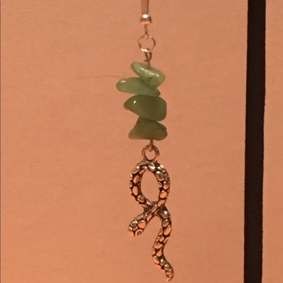 SOLD Green Aventurine Silver Snake Dangle Earrings - Picture 8 of 8